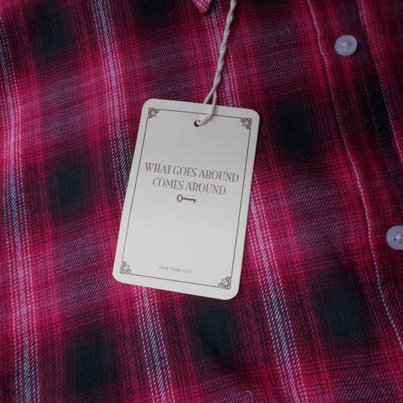 What Goes Around Comes Around Pink & Black Plaid Stud Button Front Shirt Sz S - Picture 5 of 8